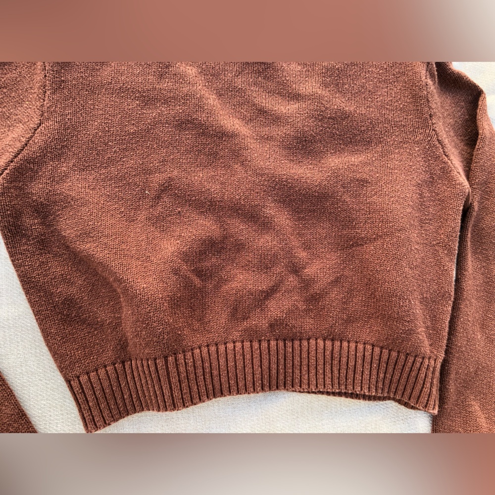 Forever 21 Cropped Cardigan Long Sleeve V-Neck Button Down Argyle Brown Size XS - Picture 11 of 12